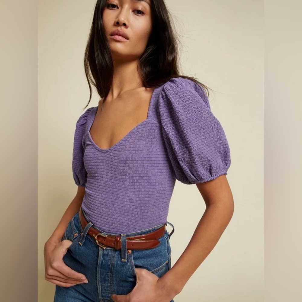 NATION LTD Bianca Smocked 80s Tee Purple